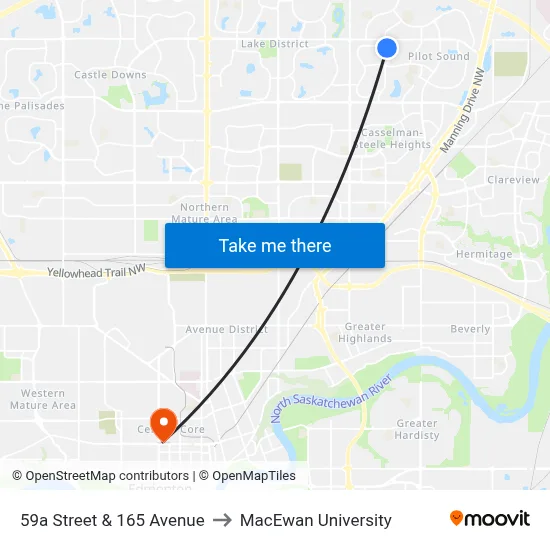 59a Street & 165 Avenue to MacEwan University map