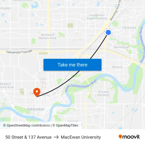 50 Street & 137 Avenue to MacEwan University map