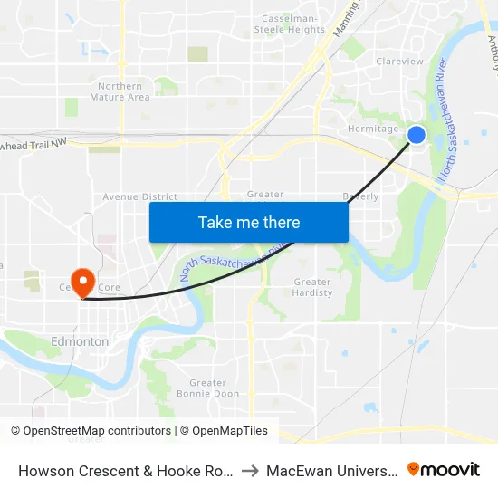 Howson Crescent & Hooke Road to MacEwan University map