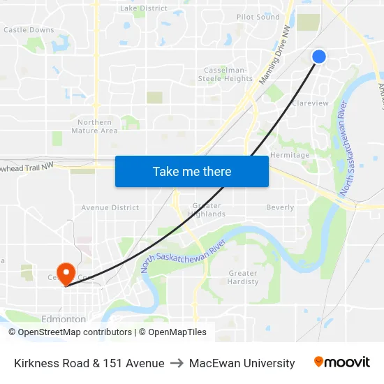 Kirkness Road & 151 Avenue to MacEwan University map