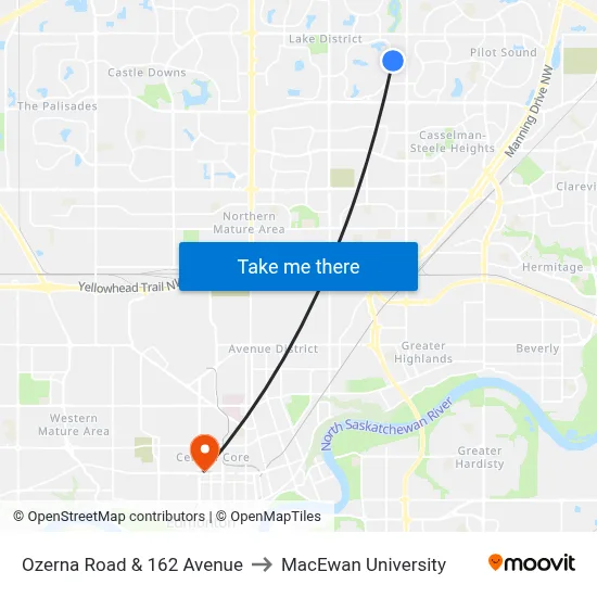 Ozerna Road & 162 Avenue to MacEwan University map