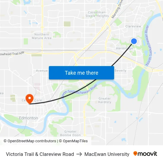 Victoria Trail & Clareview Road to MacEwan University map