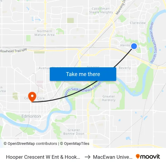 Hooper Crescent W Ent & Hooke Road to MacEwan University map