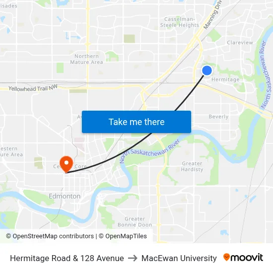 Hermitage Road & 128 Avenue to MacEwan University map