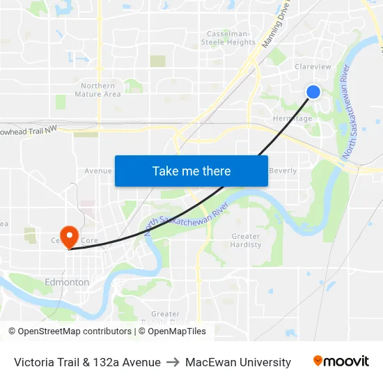 Victoria Trail & 132a Avenue to MacEwan University map