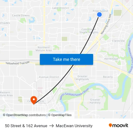 50 Street & 162 Avenue to MacEwan University map