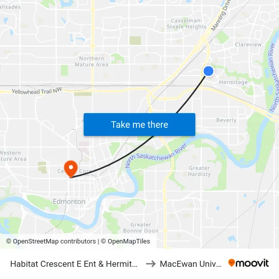 Habitat Crescent E Ent & Hermitage Road to MacEwan University map