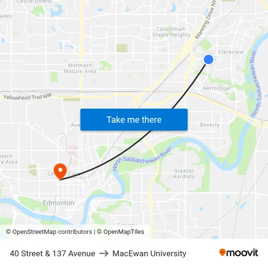 40 Street & 137 Avenue to MacEwan University map