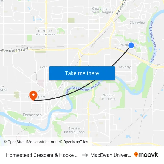 Homestead Crescent & Hooke Road to MacEwan University map