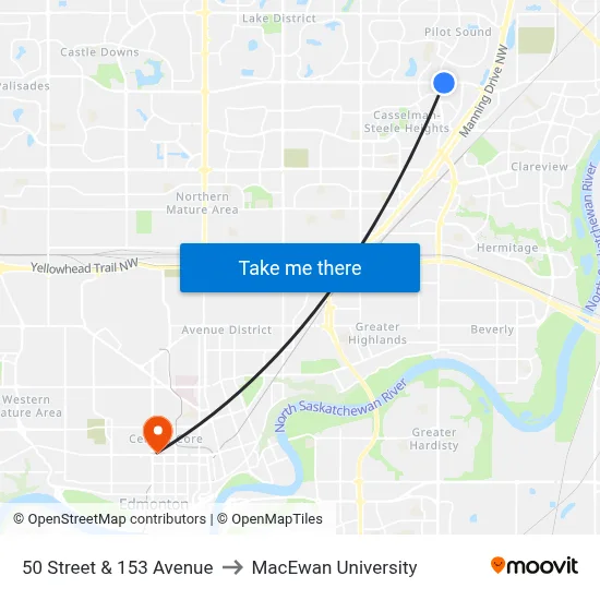 50 Street & 153 Avenue to MacEwan University map