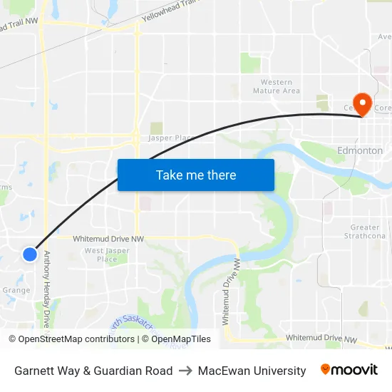 Garnett Way & Guardian Road to MacEwan University map