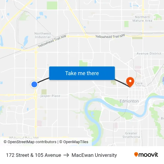 172 Street & 105 Avenue to MacEwan University map