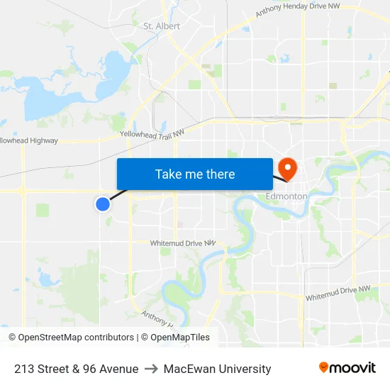 213 Street & 96 Avenue to MacEwan University map