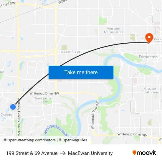 199 Street & 69 Avenue to MacEwan University map