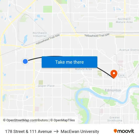 178 Street & 111 Avenue to MacEwan University map