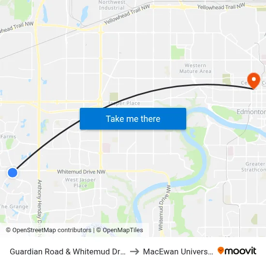 Guardian Road & Whitemud Drive to MacEwan University map