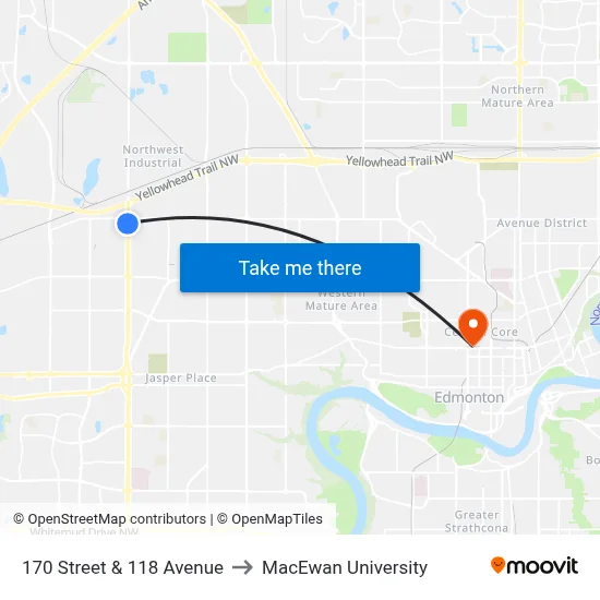 170 Street & 118 Avenue to MacEwan University map