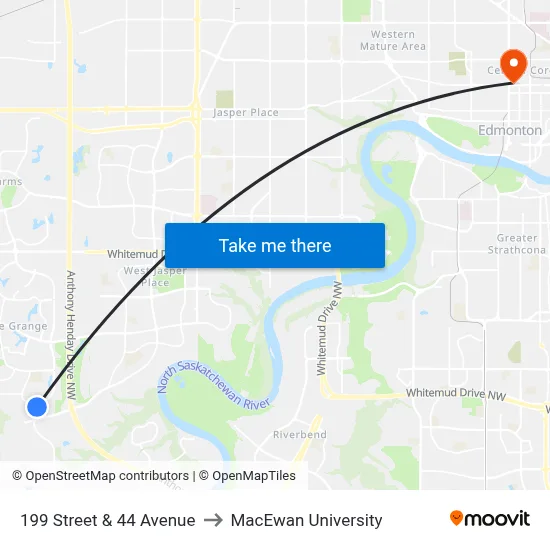 199 Street & 44 Avenue to MacEwan University map