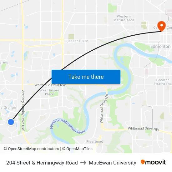 204 Street & Hemingway Road to MacEwan University map