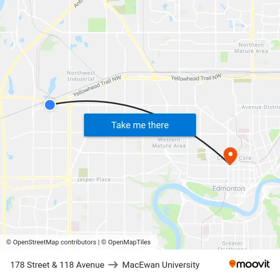 178 Street & 118 Avenue to MacEwan University map