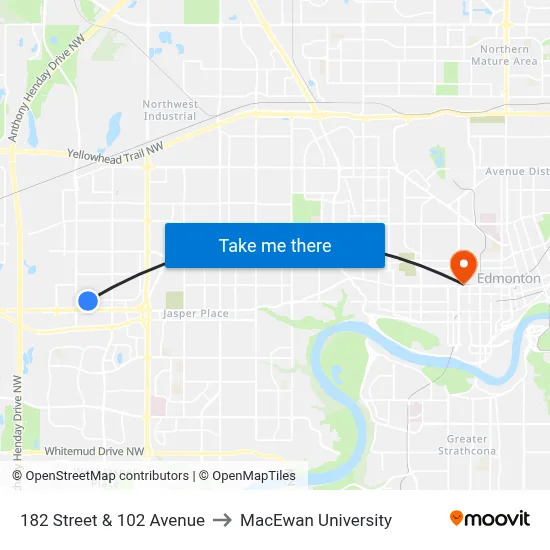 182 Street & 102 Avenue to MacEwan University map
