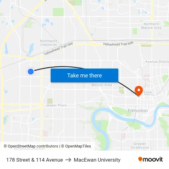 178 Street & 114 Avenue to MacEwan University map