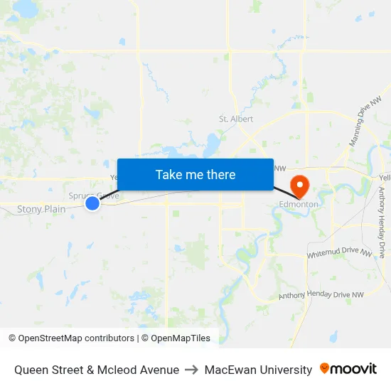 Queen Street & Mcleod Avenue to MacEwan University map
