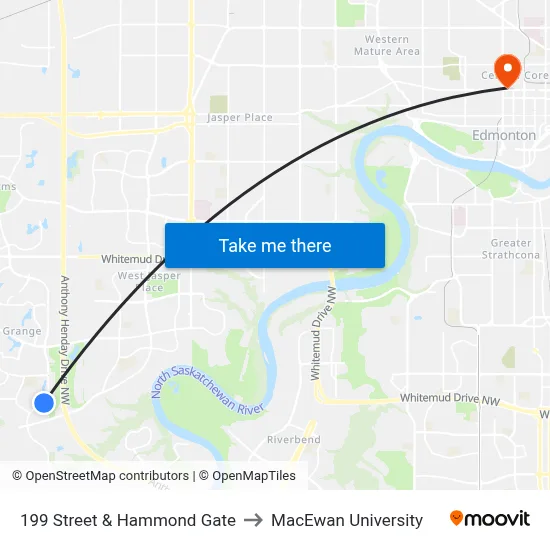 199 Street & Hammond Gate to MacEwan University map