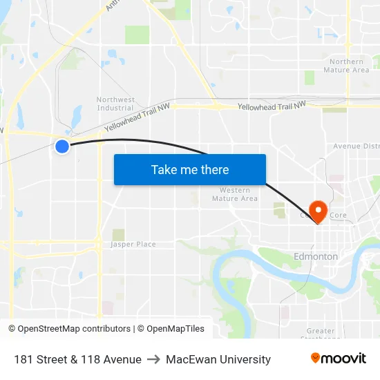 181 Street & 118 Avenue to MacEwan University map