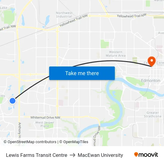 Lewis Farms Transit Centre to MacEwan University map