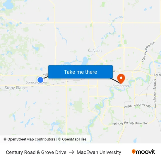 Century Road & Grove Drive to MacEwan University map