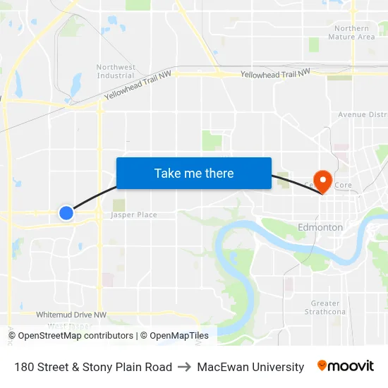 180 Street & Stony Plain Road to MacEwan University map