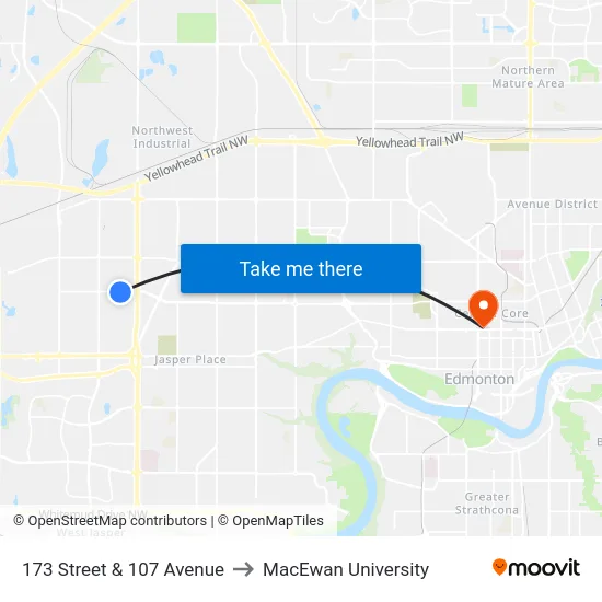 173 Street & 107 Avenue to MacEwan University map