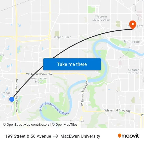 199 Street & 56 Avenue to MacEwan University map