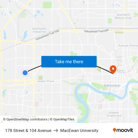 178 Street & 104 Avenue to MacEwan University map