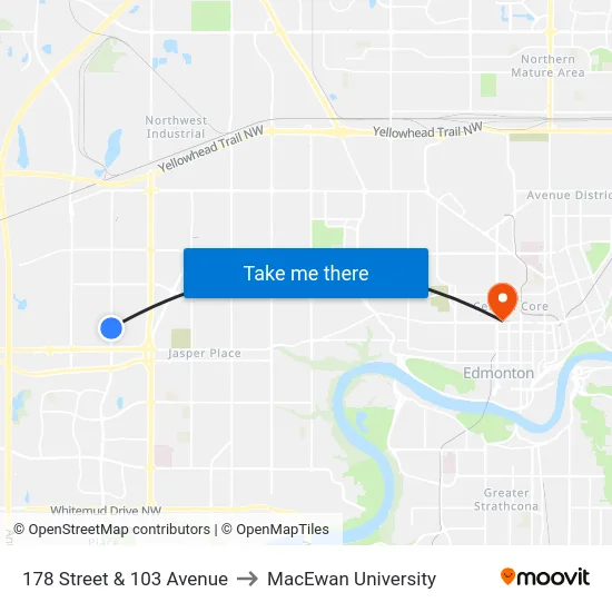 178 Street & 103 Avenue to MacEwan University map
