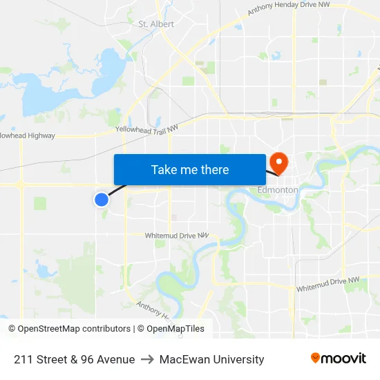 211 Street & 96 Avenue to MacEwan University map