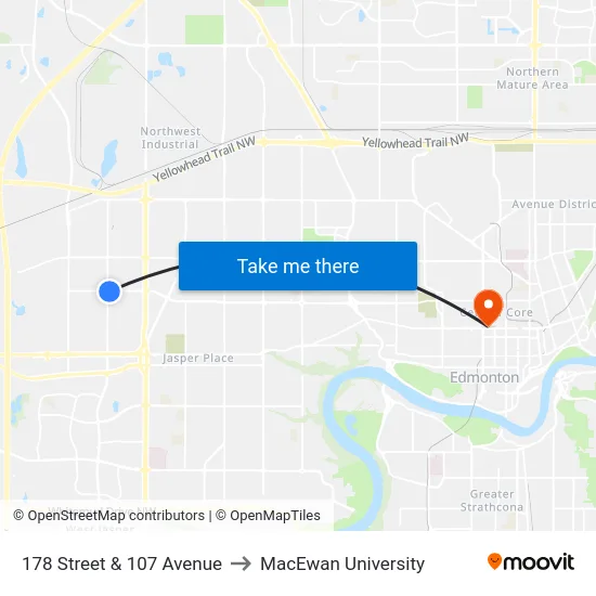 178 Street & 107 Avenue to MacEwan University map