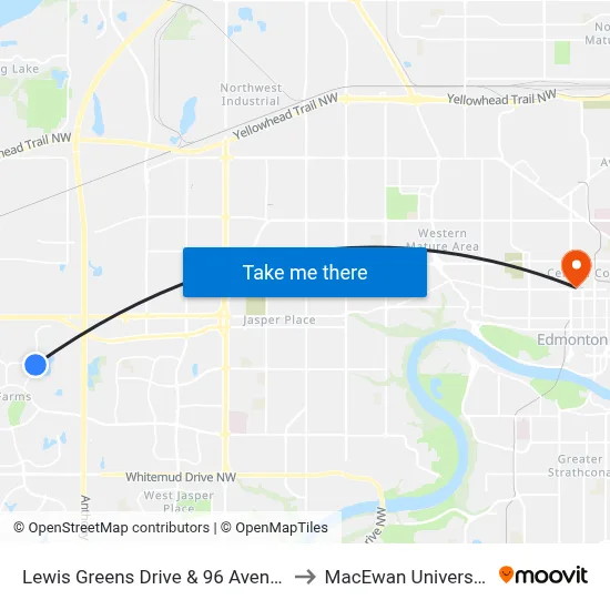 Lewis Greens Drive & 96 Avenue to MacEwan University map