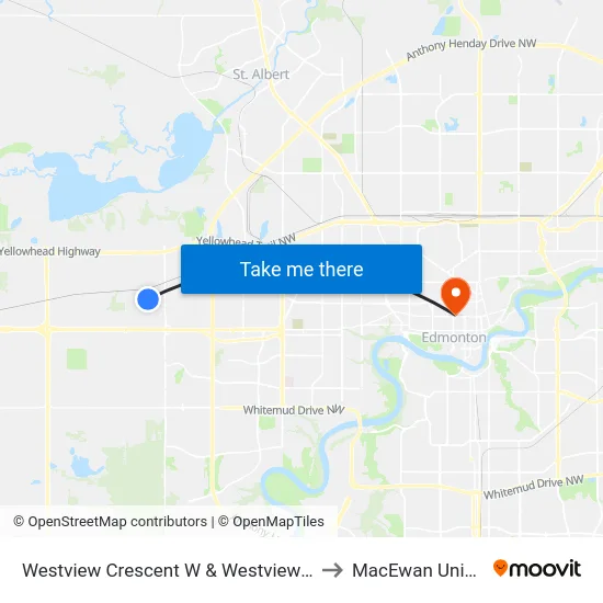 Westview Crescent W & Westview Boulevard to MacEwan University map
