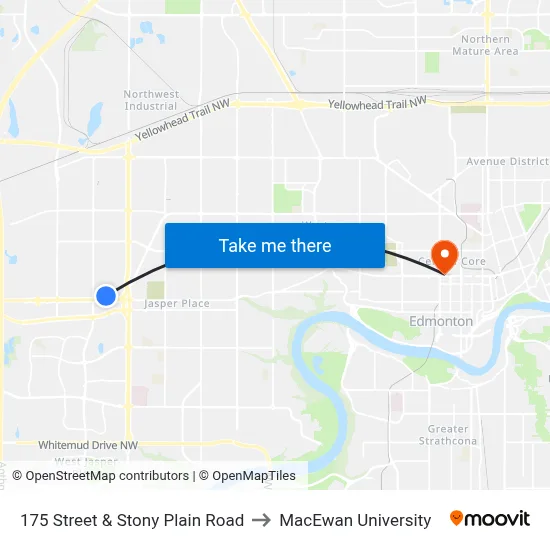 175 Street & Stony Plain Road to MacEwan University map
