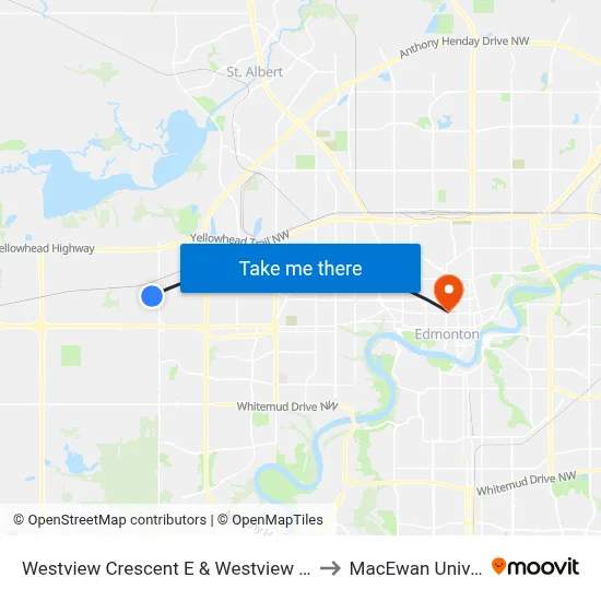 Westview Crescent E & Westview Boulevard to MacEwan University map