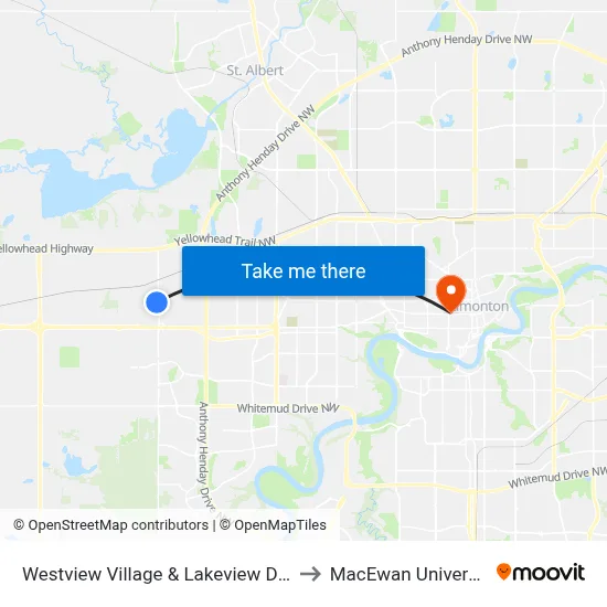 Westview Village & Lakeview Drive to MacEwan University map