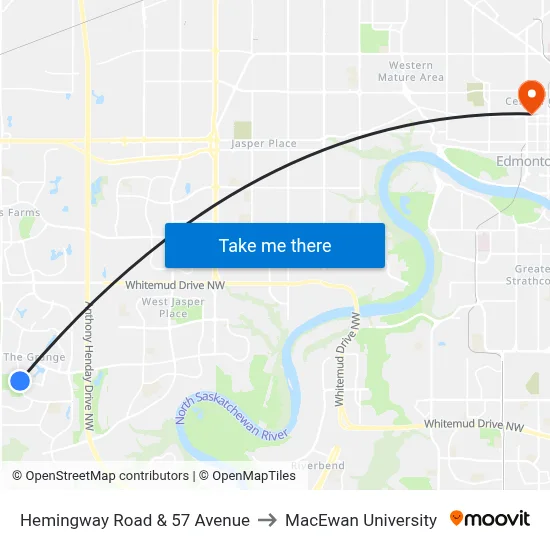 Hemingway Road & 57 Avenue to MacEwan University map