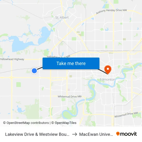 Lakeview Drive & Westview Boulevard to MacEwan University map