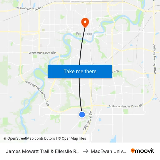James Mowatt Trail & Ellerslie Road SW to MacEwan University map