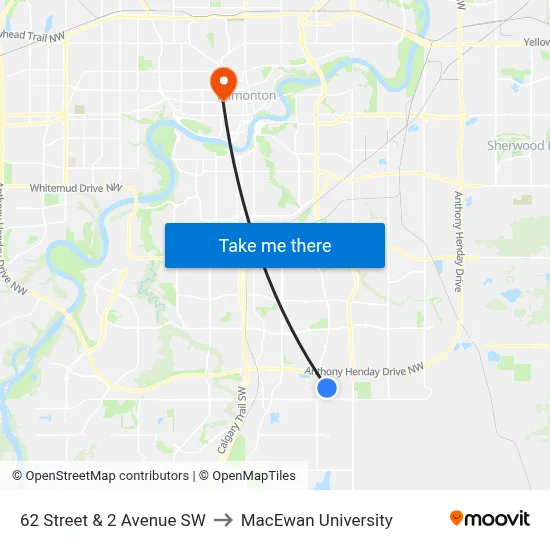 62 Street & 2 Avenue SW to MacEwan University map