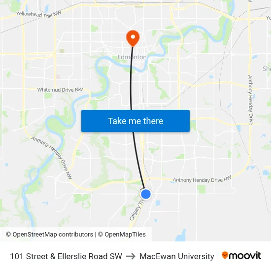 101 Street & Ellerslie Road SW to MacEwan University map
