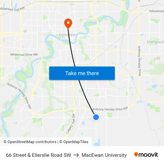 66 Street & Ellerslie Road SW to MacEwan University map