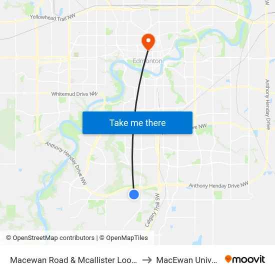 Macewan Road & Mcallister Loop W SW to MacEwan University map